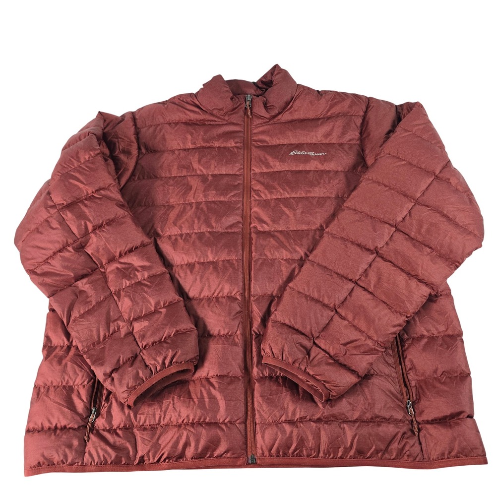 Eddie Bauer EB650 Mens 2XL Brick Red Down Puffer Jacket Full Zip Quilted 14210